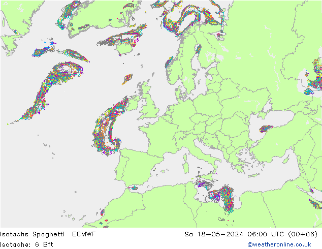 Isotaca Spaghetti ECMWF sáb 18.05.2024 06 UTC