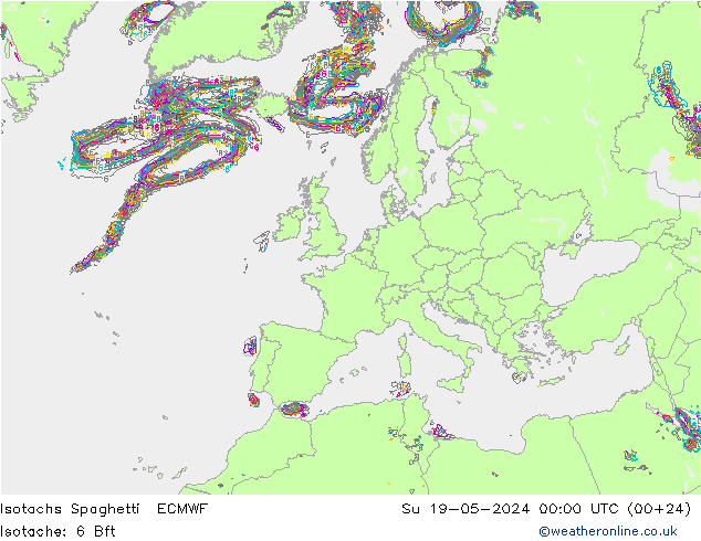Izotacha Spaghetti ECMWF nie. 19.05.2024 00 UTC