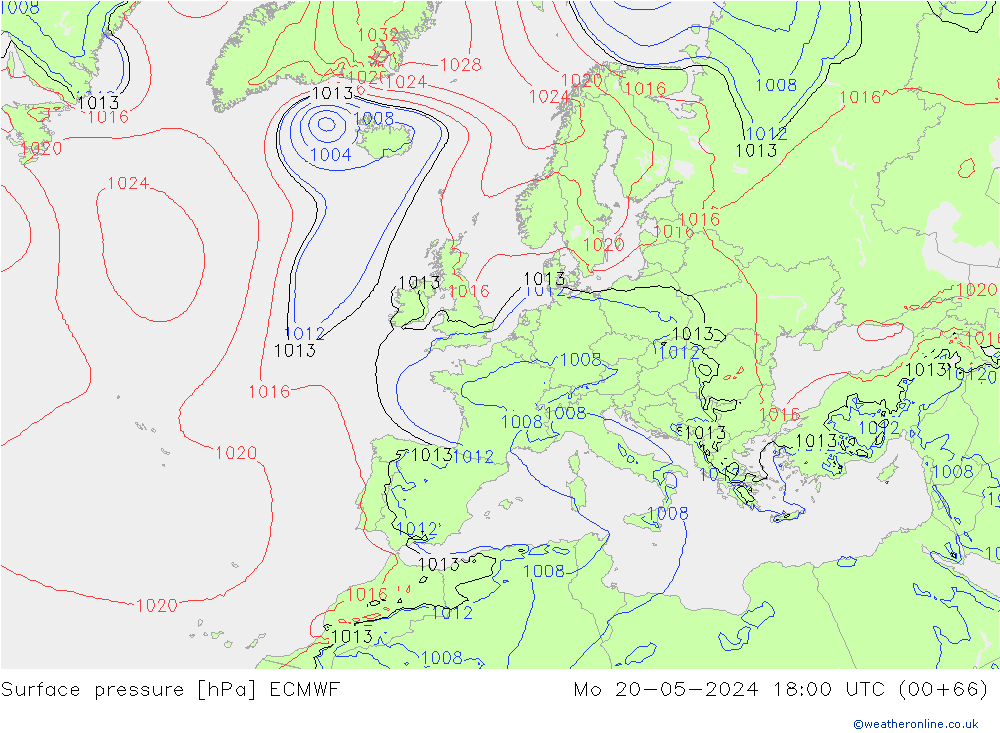 ciśnienie ECMWF pon. 20.05.2024 18 UTC
