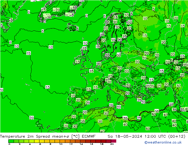 Temperatuurkaart Spread ECMWF za 18.05.2024 12 UTC