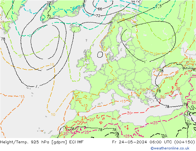 Height/Temp. 925 hPa ECMWF Fr 24.05.2024 06 UTC