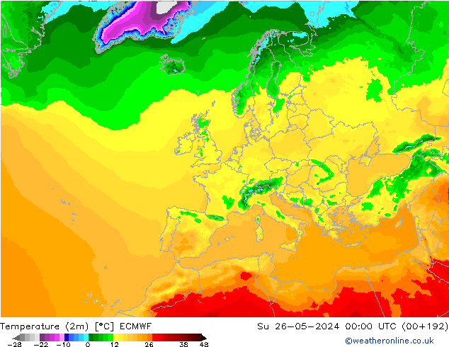 Temperatura (2m) ECMWF Dom 26.05.2024 00 UTC