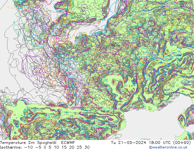 Sıcaklık Haritası 2m Spaghetti ECMWF Sa 21.05.2024 18 UTC