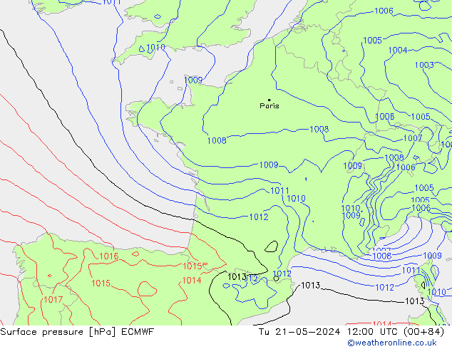 Luchtdruk (Grond) ECMWF di 21.05.2024 12 UTC