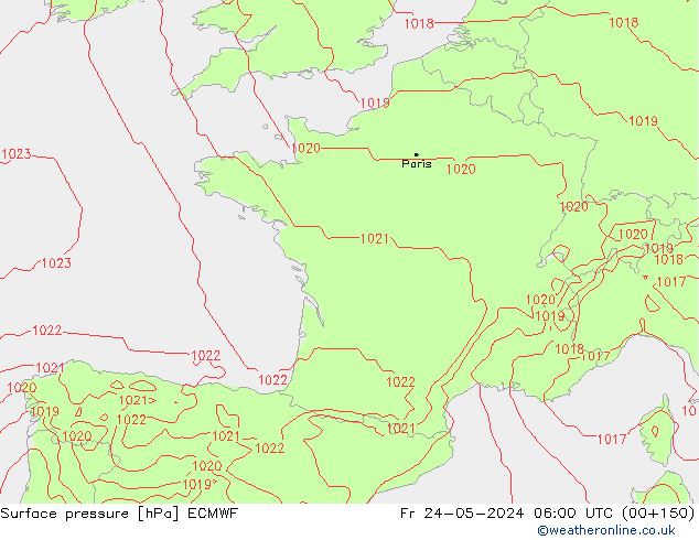 Luchtdruk (Grond) ECMWF vr 24.05.2024 06 UTC