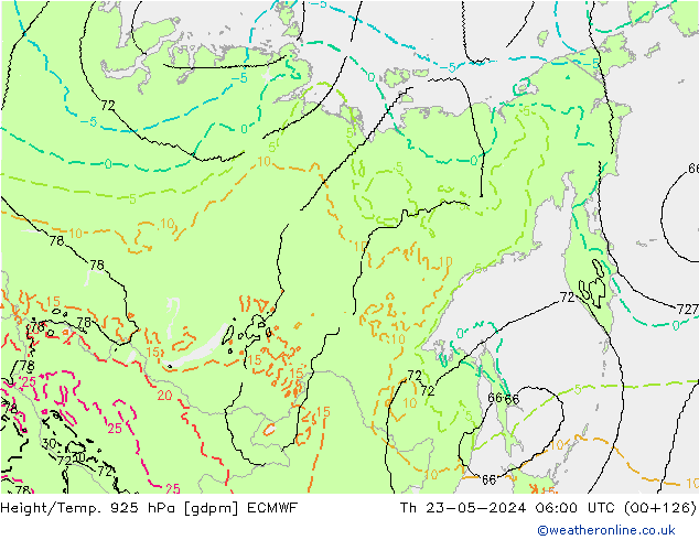 Yükseklik/Sıc. 925 hPa ECMWF Per 23.05.2024 06 UTC