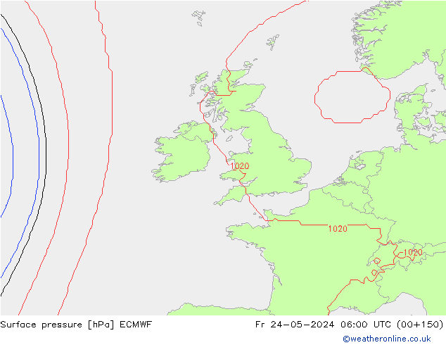 Presión superficial ECMWF vie 24.05.2024 06 UTC