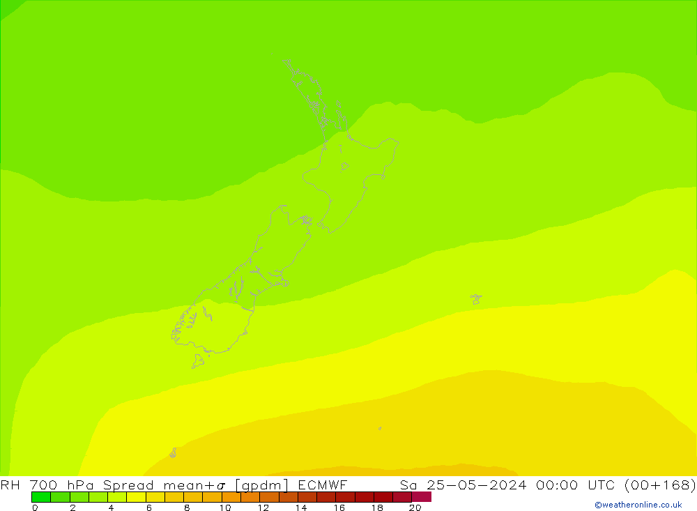 RH 700 hPa Spread ECMWF Sa 25.05.2024 00 UTC