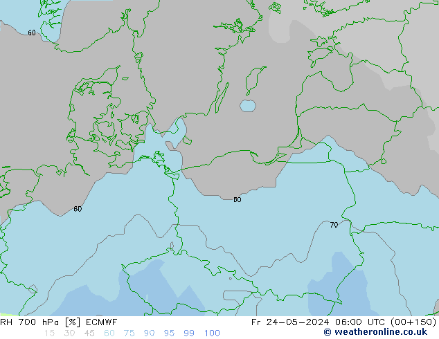 RH 700 гПа ECMWF пт 24.05.2024 06 UTC