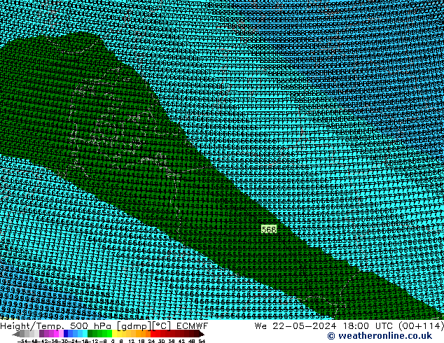 Hoogte/Temp. 500 hPa ECMWF wo 22.05.2024 18 UTC