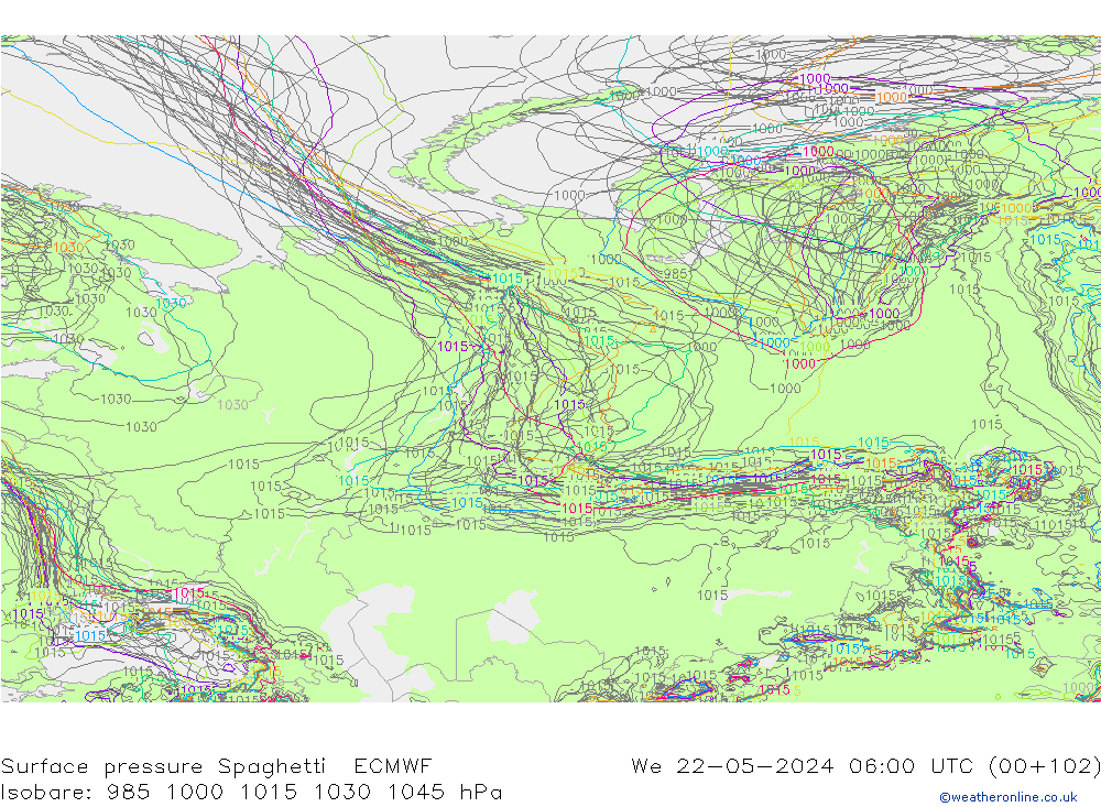 pression de l'air Spaghetti ECMWF mer 22.05.2024 06 UTC