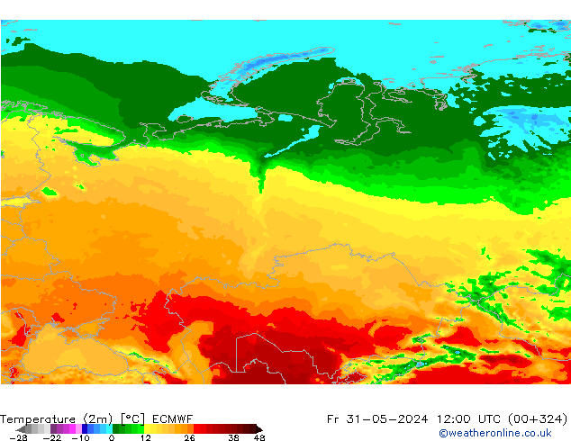 Temperatura (2m) ECMWF Sex 31.05.2024 12 UTC