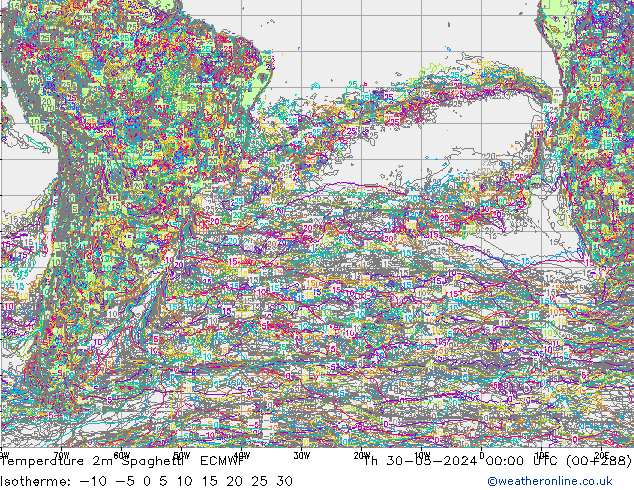 mapa temperatury 2m Spaghetti ECMWF czw. 30.05.2024 00 UTC