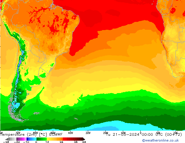température (2m) ECMWF mar 21.05.2024 00 UTC