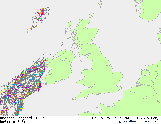 Isotachs Spaghetti ECMWF Sa 18.05.2024 06 UTC