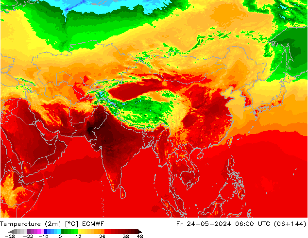 Temperatuurkaart (2m) ECMWF vr 24.05.2024 06 UTC