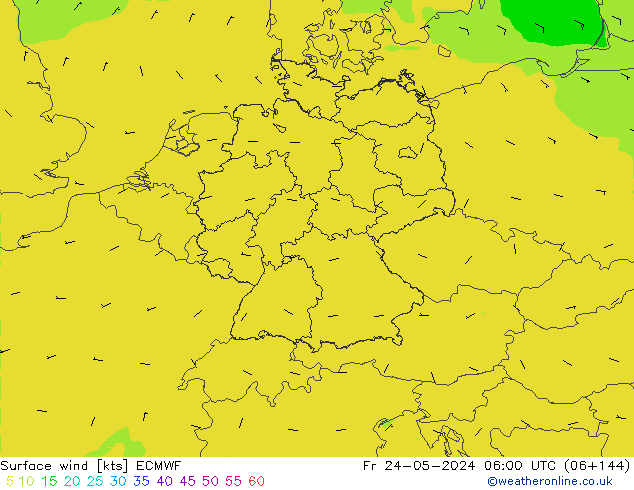 Surface wind ECMWF Fr 24.05.2024 06 UTC