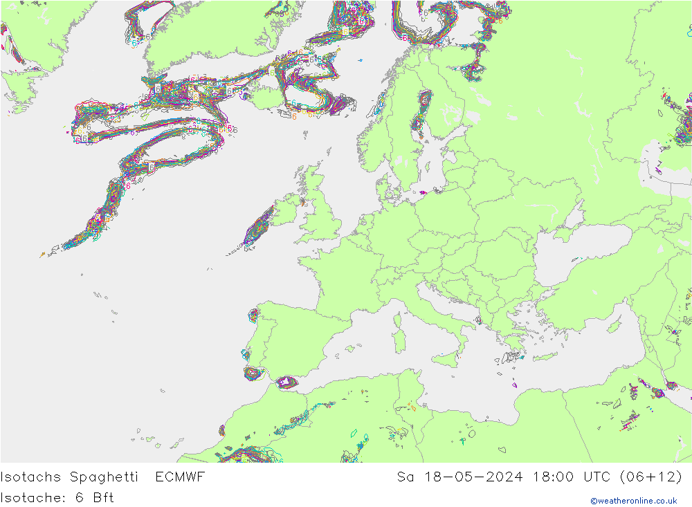 Isotachen Spaghetti ECMWF Sa 18.05.2024 18 UTC