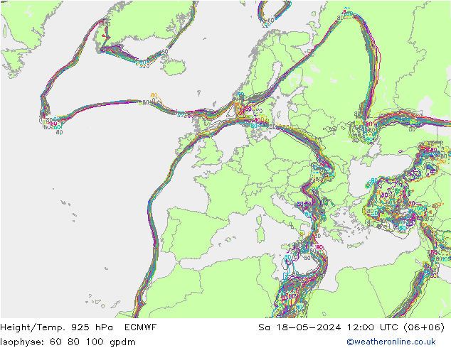 Yükseklik/Sıc. 925 hPa ECMWF Cts 18.05.2024 12 UTC