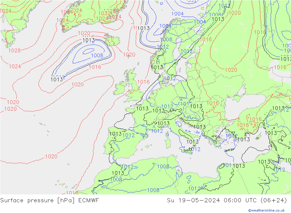 Surface pressure ECMWF Su 19.05.2024 06 UTC