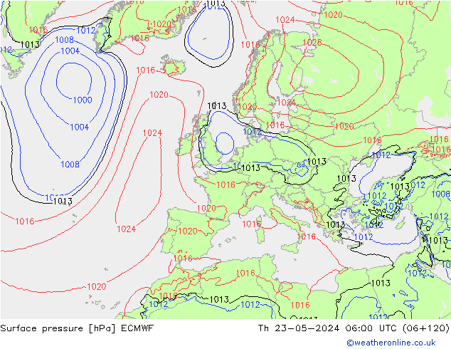 Bodendruck ECMWF Do 23.05.2024 06 UTC