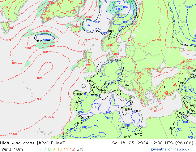 High wind areas ECMWF Sa 18.05.2024 12 UTC