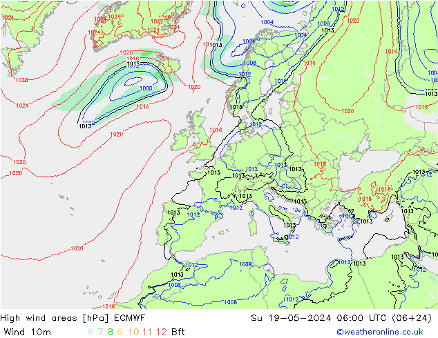 Windvelden ECMWF zo 19.05.2024 06 UTC