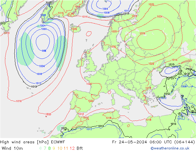 High wind areas ECMWF Sex 24.05.2024 06 UTC