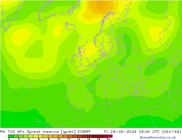 Humidité rel. 700 hPa Spread ECMWF ven 24.05.2024 06 UTC