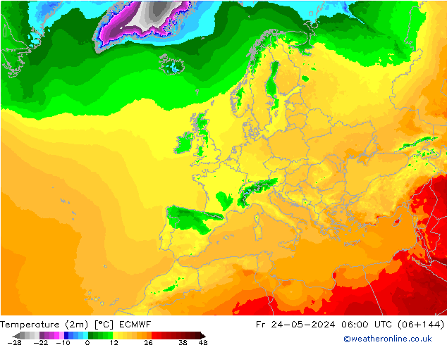 Temperature (2m) ECMWF Pá 24.05.2024 06 UTC