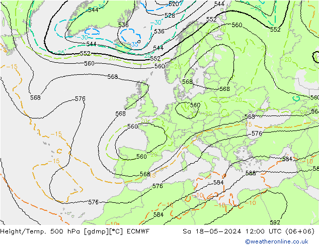 Yükseklik/Sıc. 500 hPa ECMWF Cts 18.05.2024 12 UTC