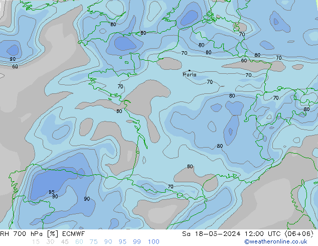 RH 700 hPa ECMWF Sa 18.05.2024 12 UTC