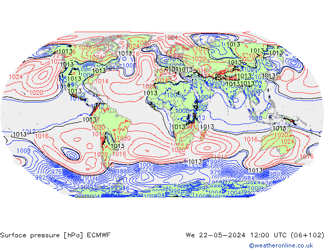 Presión superficial ECMWF mié 22.05.2024 12 UTC