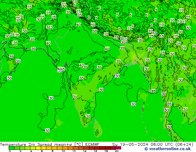 température 2m Spread ECMWF dim 19.05.2024 06 UTC