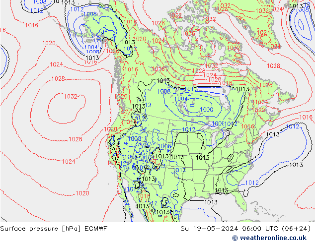 pressão do solo ECMWF Dom 19.05.2024 06 UTC