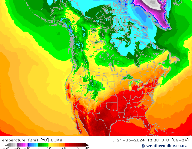 Temperatura (2m) ECMWF mar 21.05.2024 18 UTC