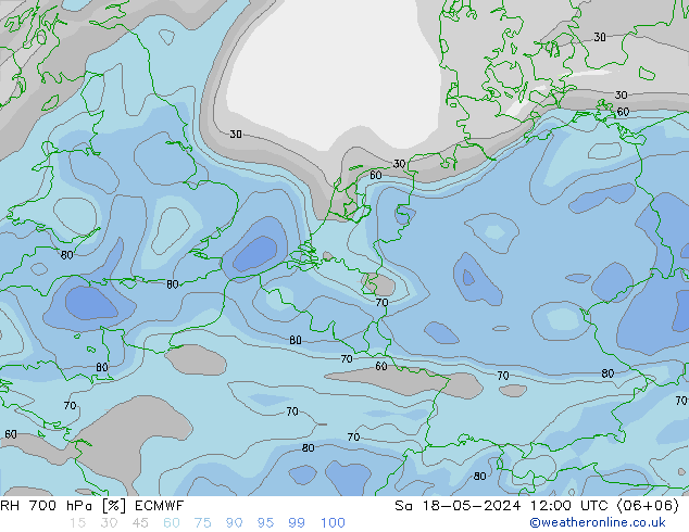 RH 700 hPa ECMWF Sa 18.05.2024 12 UTC