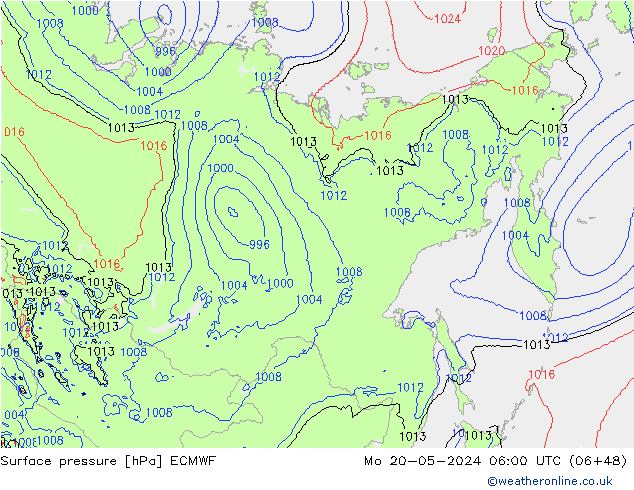 Presión superficial ECMWF lun 20.05.2024 06 UTC