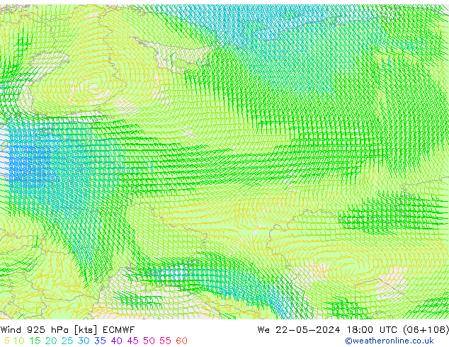ветер 925 гПа ECMWF ср 22.05.2024 18 UTC