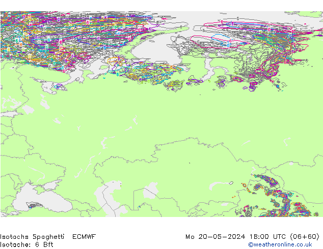 Isotachs Spaghetti ECMWF Po 20.05.2024 18 UTC