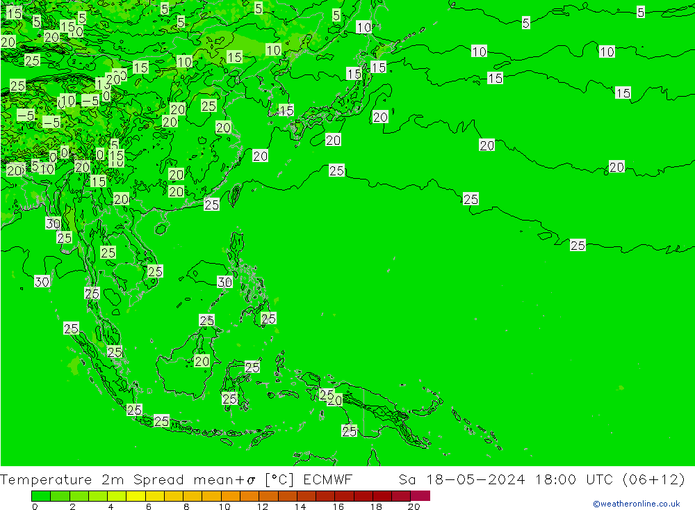 Temperatura 2m Spread ECMWF Sáb 18.05.2024 18 UTC