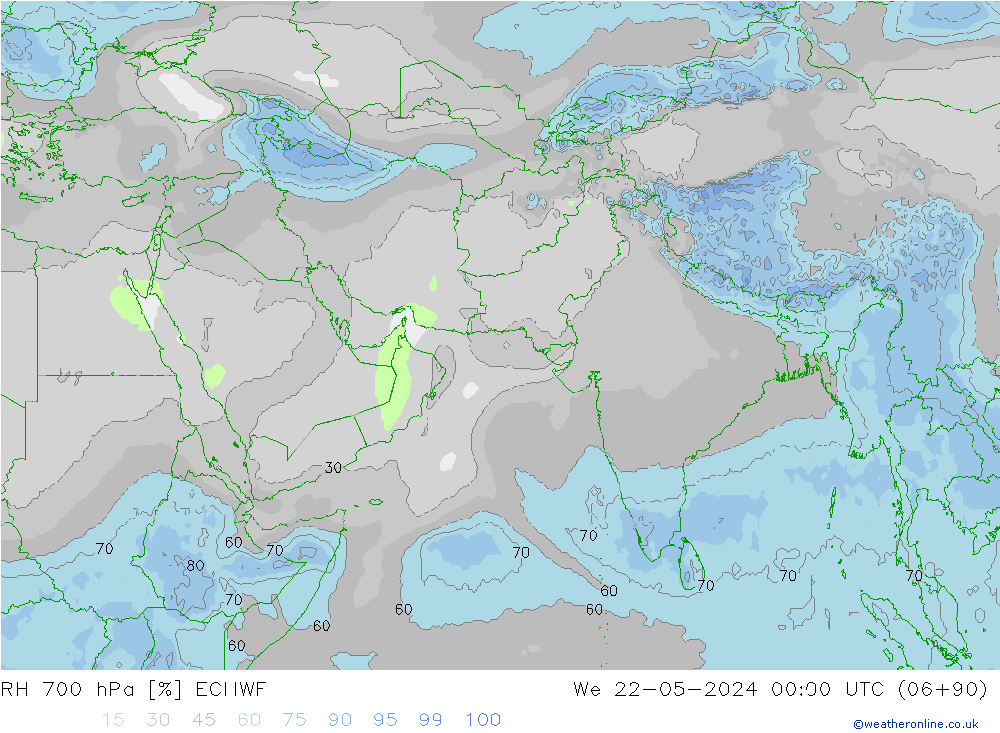 Humedad rel. 700hPa ECMWF mié 22.05.2024 00 UTC