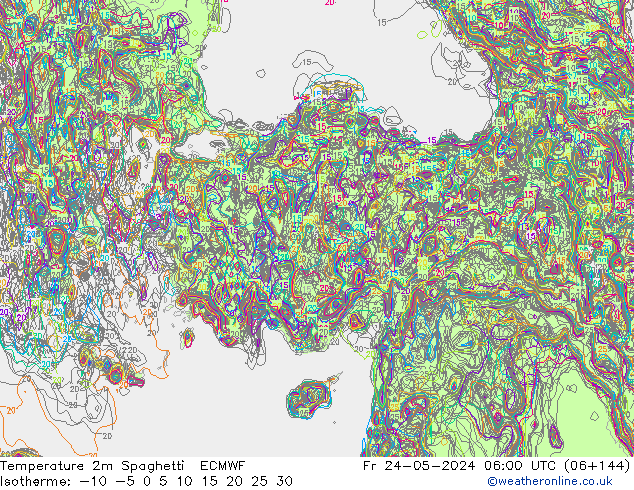 Temperatura 2m Spaghetti ECMWF vie 24.05.2024 06 UTC
