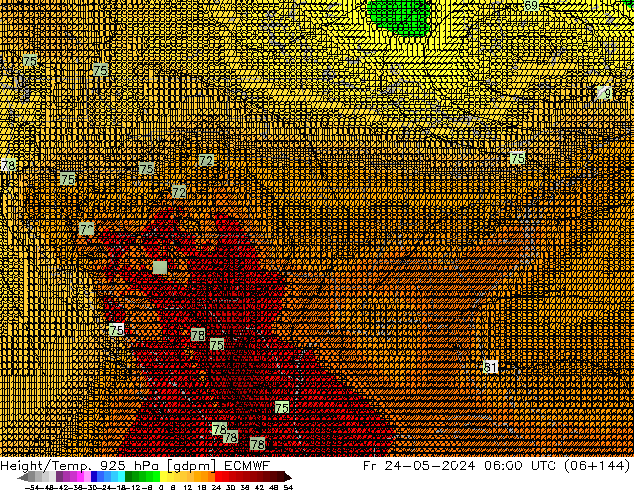 Hoogte/Temp. 925 hPa ECMWF vr 24.05.2024 06 UTC