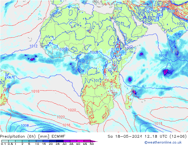 Precipitazione (6h) ECMWF sab 18.05.2024 18 UTC