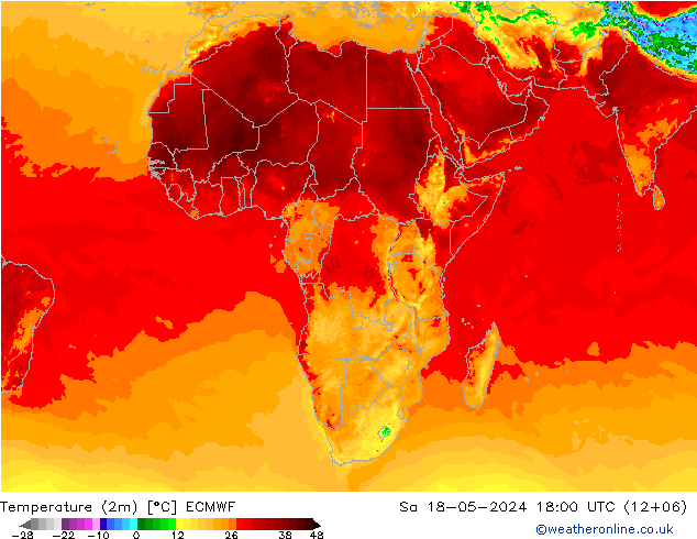Temperatura (2m) ECMWF sáb 18.05.2024 18 UTC