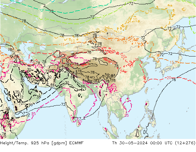 Yükseklik/Sıc. 925 hPa ECMWF Per 30.05.2024 00 UTC