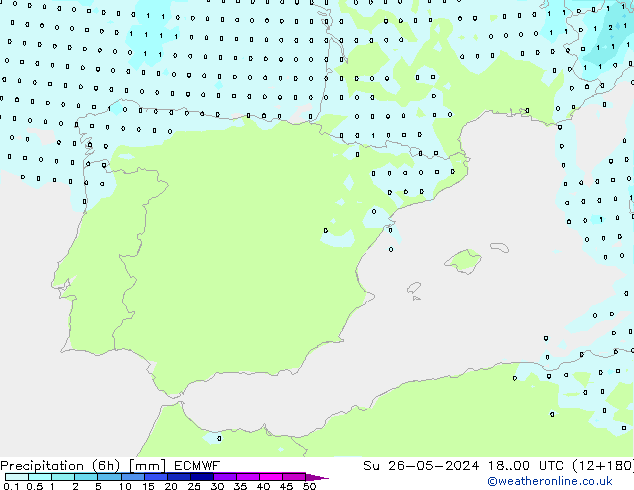 Précipitation (6h) ECMWF dim 26.05.2024 00 UTC