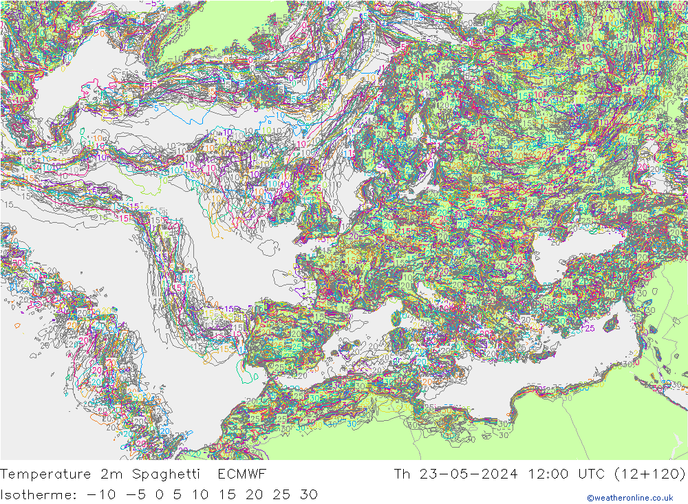 Temperaturkarte Spaghetti ECMWF Do 23.05.2024 12 UTC