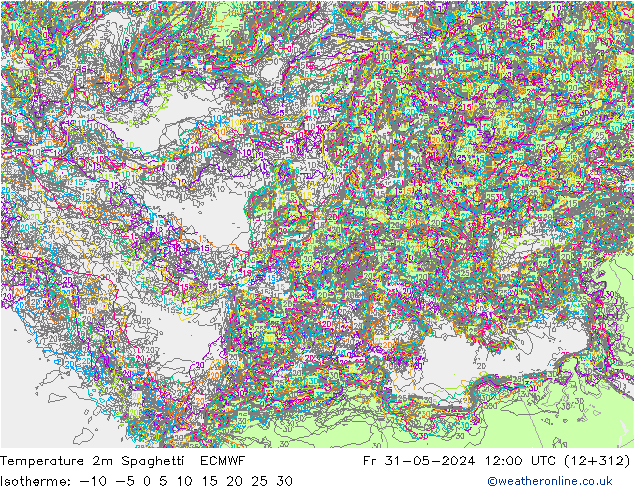 Temperature 2m Spaghetti ECMWF Fr 31.05.2024 12 UTC